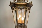 Large French Gilded Bronze Hall Lantern with Cut Glass Panels