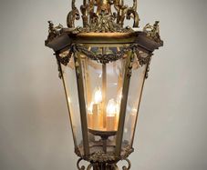 Large French Gilded Bronze Hall Lantern with Cut Glass Panels
