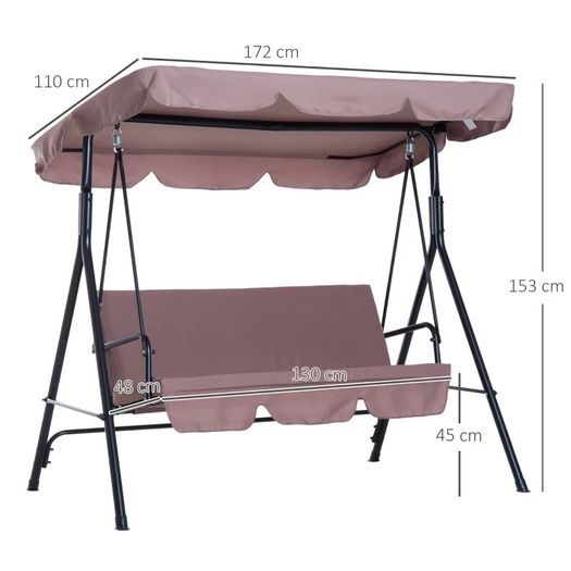 Outsunny 3-Person Porch Swing with Stand, Outdoor Swing for Patio Porch with Adjustable Tilt Canopy & Comfortable Swing Bench-Style Seat, Steel Frame (FREE POSTAGE)