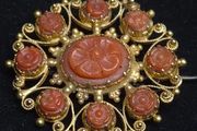 Antique Chinese Export 18ct Gold Carved Coral Brooch | Possibly Late Qing / Early Republic | Tested