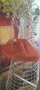 River Island Burnt Orange Chunky Chain Ruched Bag, AV