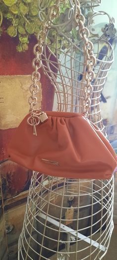River Island Burnt Orange Chunky Chain Ruched Bag, AV
