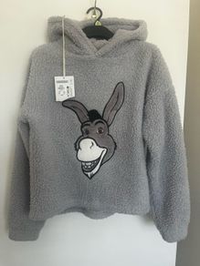 Primark Shrek Donkey Grey Fleece Hoodie (Size XS UK 6/8)