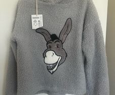 Primark Shrek Donkey Grey Fleece Hoodie (Size XS UK 6/8)