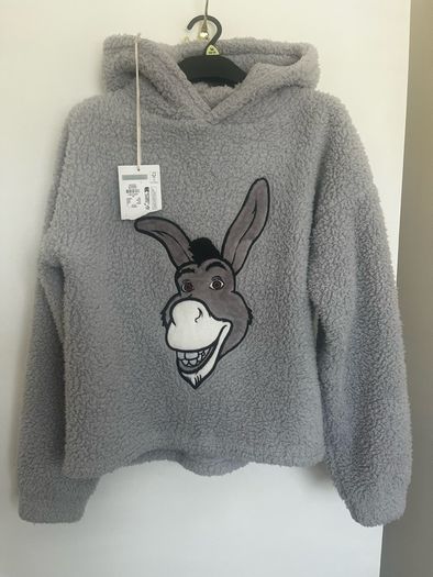 Primark Shrek Donkey Grey Fleece Hoodie (Size XS UK 6/8)