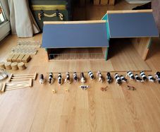 Toy farm shed, animals and machinery