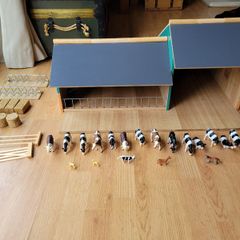 Toy farm shed, animals and machinery