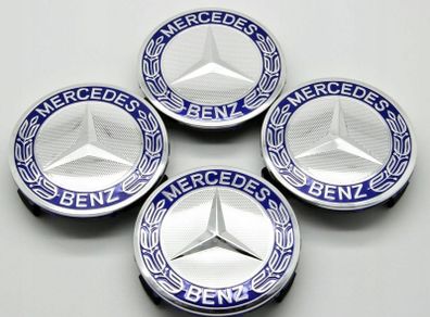 4 x Alloy Wheel Centre Caps 75mm for Mercedes Benz Light Blue