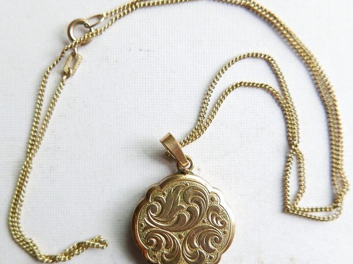Edwardian Revival Gold Plated Engraved Fern Locket, Andreas Daub