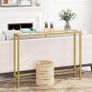 Gold Console Table for Hallway Slim, 100 cm Tempered Glass Sofa Table, Slim Hallway Table, Glass Console Table, Modern Display Table for Living Room, Entryway, Metal Frame Image 5