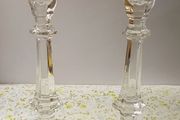 Pair of Vintage Cavan Crystal Candlestick Holder with Hexagonal Base.