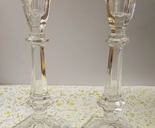 Pair of Vintage Cavan Crystal Candlestick Holder with Hexagonal Base.