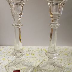 Pair of Vintage Cavan Crystal Candlestick Holder with Hexagonal Base.
