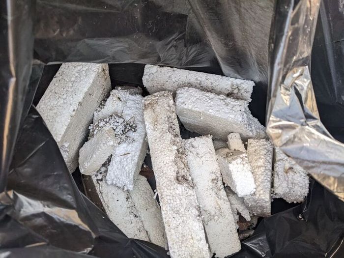 9 bags of broken Styrofoam and these lengths of it too