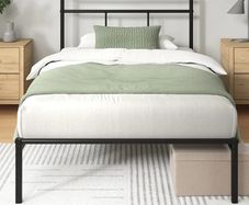 Bed 90 x 190 cm Metal Frame with Headboard  Easy Assembly Height 30 cm with Slats Support Storage Space Under the Modern Design  Black