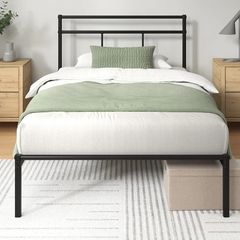 Bed 90 x 190 cm Metal Frame with Headboard  Easy Assembly Height 30 cm with Slats Support Storage Space Under the Modern Design  Black