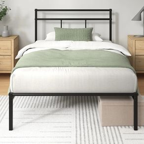Bed 90 x 190 cm Metal Frame with Headboard  Easy Assembly Height 30 cm with Slats Support Storage Space Under the Modern Design  Black