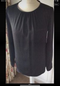 blouse round neck size 10 black round neck with leather trim