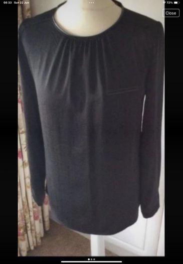 blouse round neck size 10 black round neck with leather trim