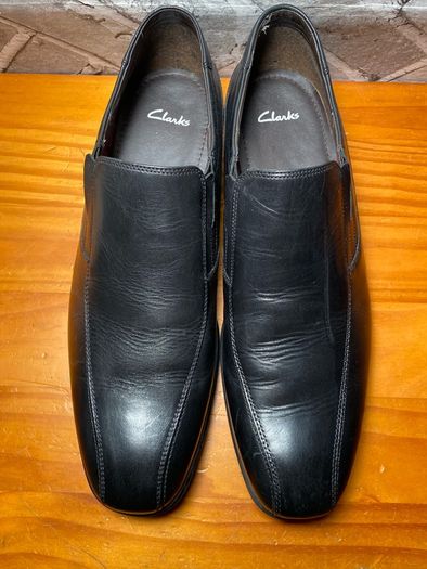 NWOB Clarks Gadwell Stride Mens Black Leather Slip-On Loafers UK10