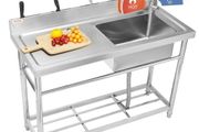 Stainless Steel Utility Sink, 1 Compartment Free Standing Small Sink w/Workbench Faucet &amp; legs, 119.88 x 50.04 x 95 cm Commercial Single Bowl