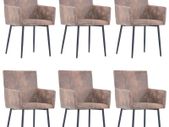 Dining Chairs with Armrests 6 pcs Brown Faux Suede Leather