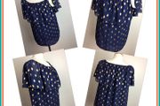 Navy blue &amp; gold print chiffon off shoulder blouse top BNWTS size 12 including postage