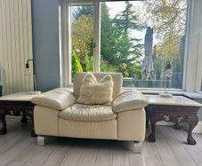 leather armchair ecru off white