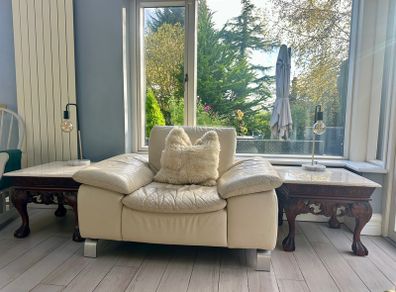 leather armchair ecru off white