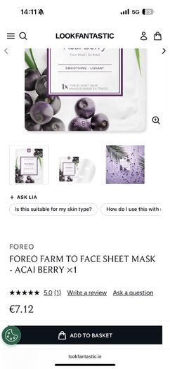 Foreo acai berry face mask
