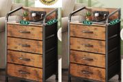 Bedside Table Cabinet with Drawers and Charging Station, Small Nightstand for Bedroom, Storage Chest of Drawers for Living Room, Hallway, Entryway, Rustic Brown