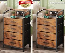 Bedside Table Cabinet with Drawers and Charging Station, Small Nightstand for Bedroom, Storage Chest of Drawers for Living Room, Hallway, Entryway, Rustic Brown