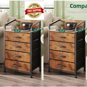 Bedside Table Cabinet with Drawers and Charging Station, Small Nightstand for Bedroom, Storage Chest of Drawers for Living Room, Hallway, Entryway, Rustic Brown
