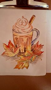 Watercolour colour pencils- Autumn in a Cup