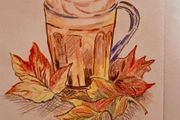 Watercolour colour pencils- Autumn in a Cup