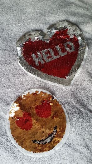 Reversible sequined sew on patches