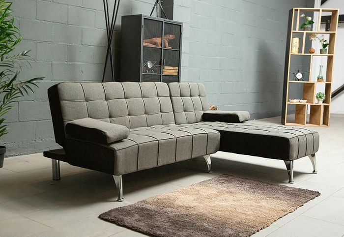 DARK GREY fabric Sofa Bed with Chaise and Cushions
