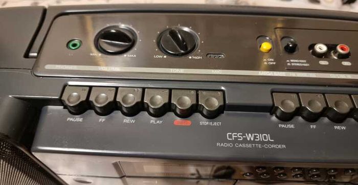 From 1993 Sony CFS-W310, sale as radio, 2 cassette not working, no motor.