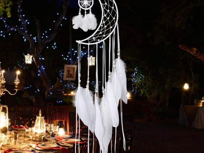 White Dream Catcher Handmade Moon Design with Feathers Dreamcatcher Wall Hanging Home Decoration Ornament Christmas Festival Craft Gift (FREE POSTAGE)