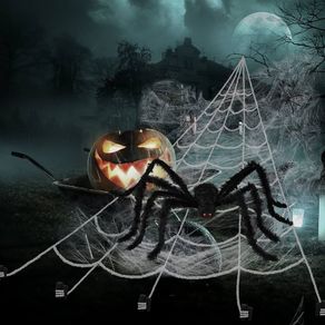 Spider Web Decorations,Giant Halloween Round Shape Triangle Spider Web and Realistic Scary Fake Large Hairy Spider Props Set for Outdoor Indoor Porch Party Decor (FREE SHIPPING)