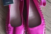 NEW Zara Fusia Pink Satin Espadrille Flats