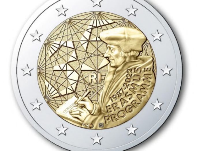 France 2 Euro Commemorative Coin 2022 - Erasmus. Uncirculated.