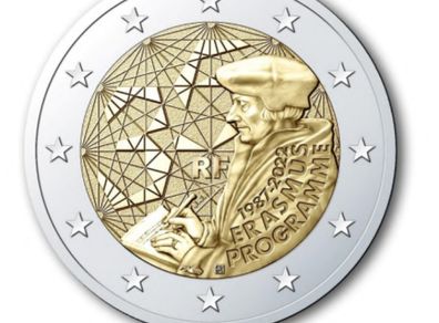 France 2 Euro Commemorative Coin 2022 - Erasmus. Uncirculated.