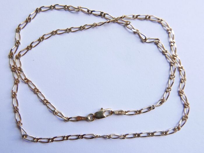 Vintage Solid 9Ct Yellow Gold 375 Figaro Necklace Chain ,  length 16" - 3,7g