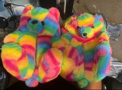 Rainbow Teddy Bear Slippers