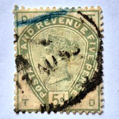 Great Britain Queen Victoria 1884 5d Dull Green SG 193 Corner Letters T-D Used