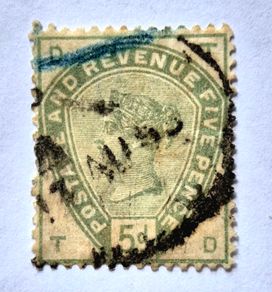 Great Britain Queen Victoria 1884 5d Dull Green SG 193 Corner Letters T-D Used