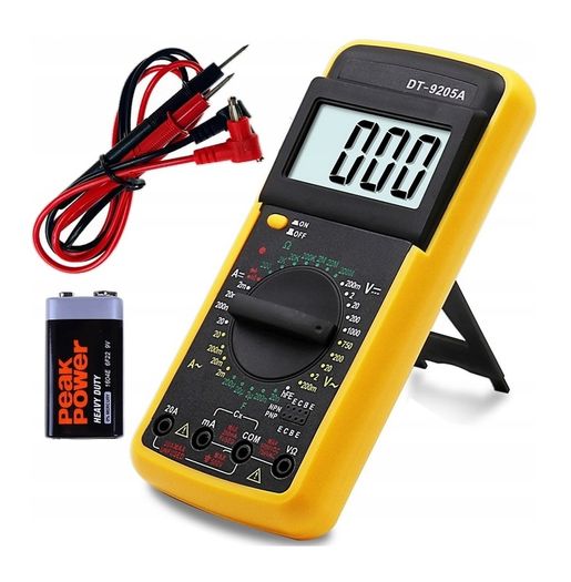 New Large LCD Digital Electric Multimeter 9205A + 9V Battery + Cables #360