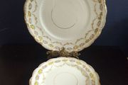Lovely Set of Six Vintage Shabby Chic Floral Tea Plates and Matching Cake Plate by Rose China AD1820, Manchester,  in Delicate Floral Swags Pattern with Yellow and Pink Roses