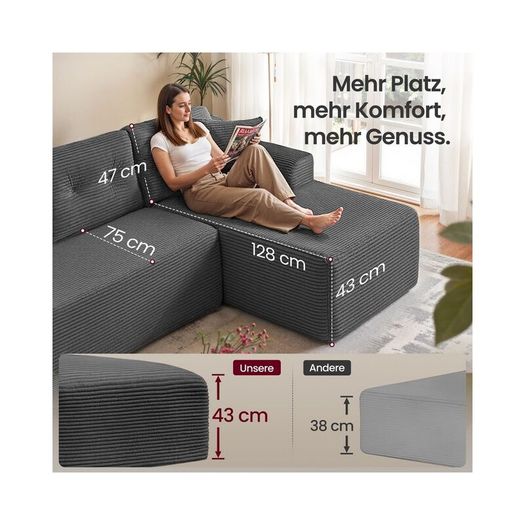 Modular Corner Sofa with Chaise Longue Slate Grey Corduroy No Assembly Required